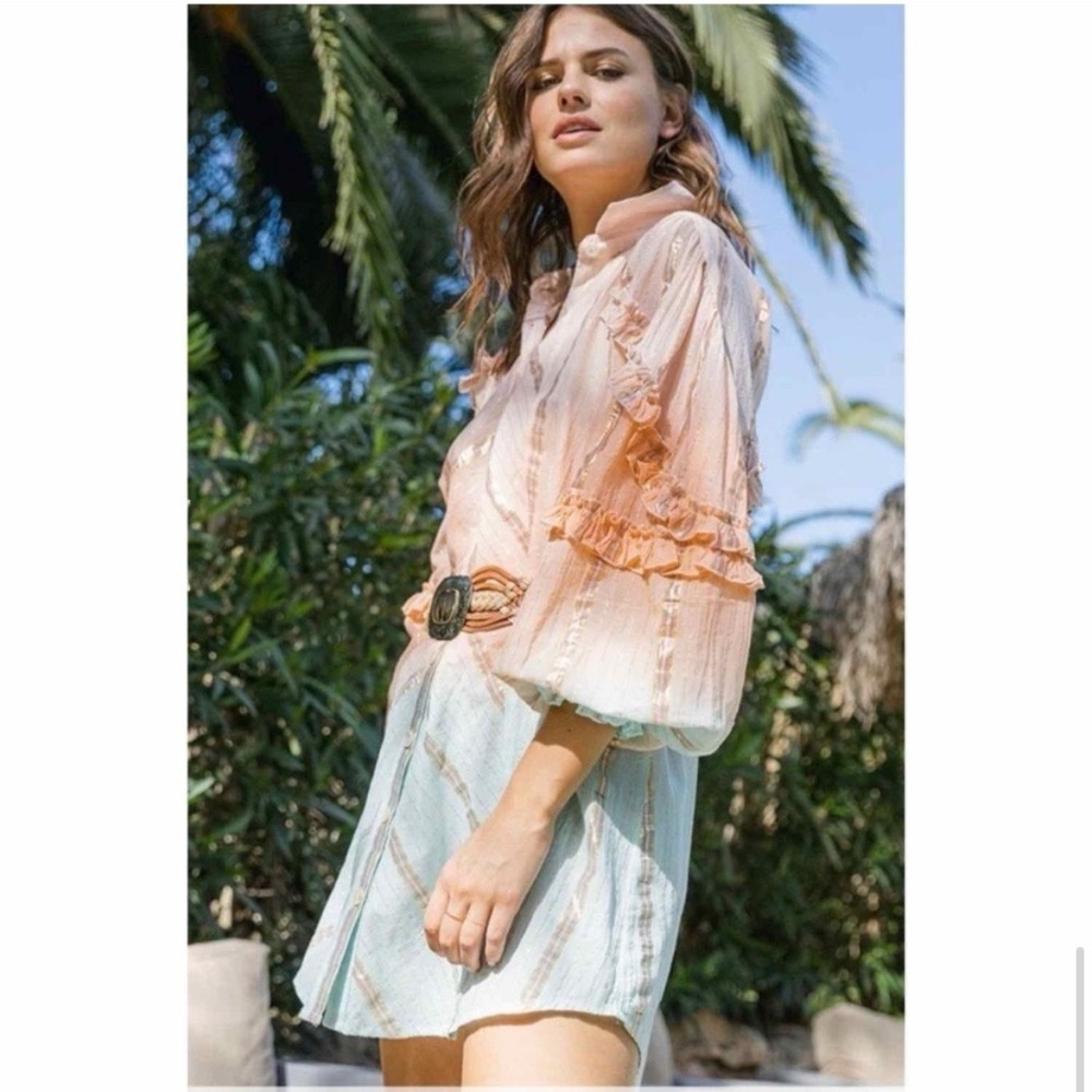 🩵 MISS JUNE PEACH BLUE OMBRÉ COLLARED LOOSE FIT MINI DRESS! (no belt) - Picture 2 of 16